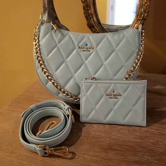 NWT! SET! Kate Spade Carey Wild Sage Quilted Zip Crossbody Bag & Zip Cardholder - Picture 7 of 11